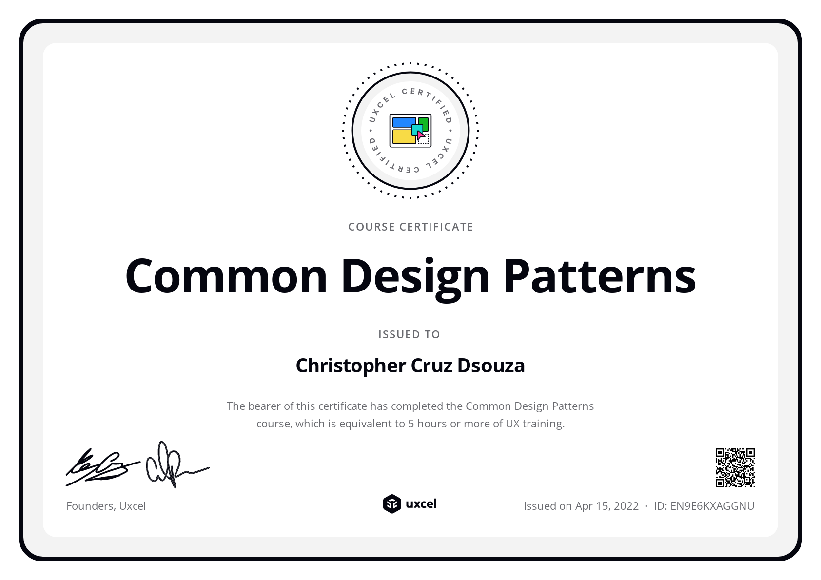 Christopher Dsouza's certificate